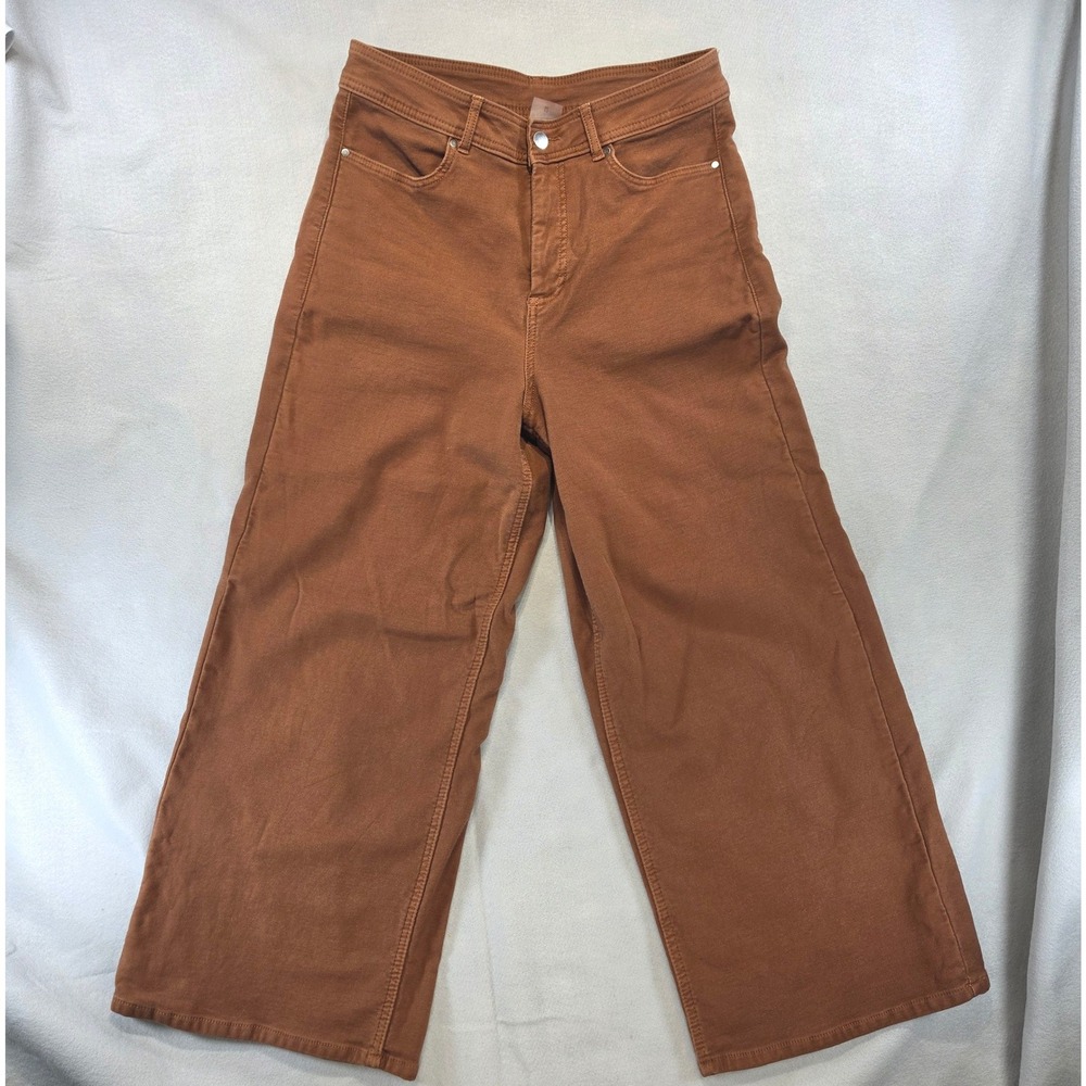 CALIA Minimalist Wide Leg Cropped Pants 12 Dark Academia Earthy Boho Work Brown